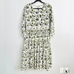 Beau & Ro Size M • Green White Floral Midi Dress.
